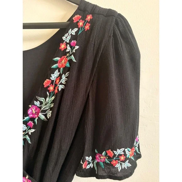 Tommy Bahama Black Floral Embroidered Wrap Midi Dress XL TSW15032C - Picture 5 of 7